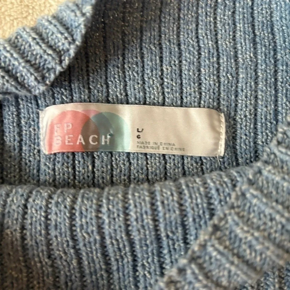 Free People Beach Blue Ribbed‎ Mock Neck Cap Sleeve Knit Top Women's Large